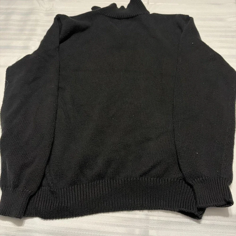 Polo Ralph Lauren Mens Large Black 100% Cotton Quarter Zip Sweater Purple Pony